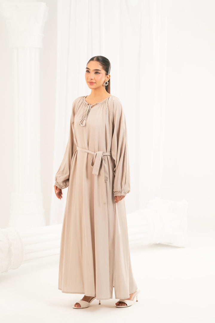 Taupe Tie Neck Dress