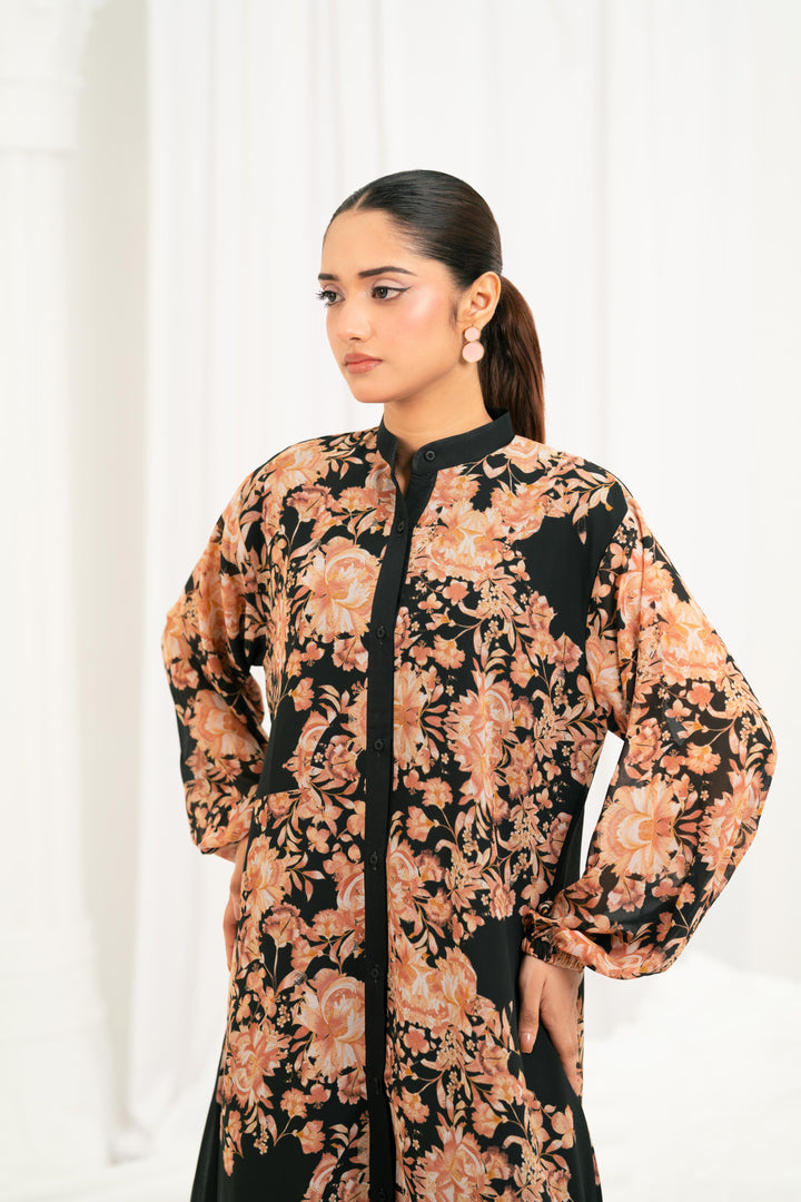 Black and Peach Floral Dress