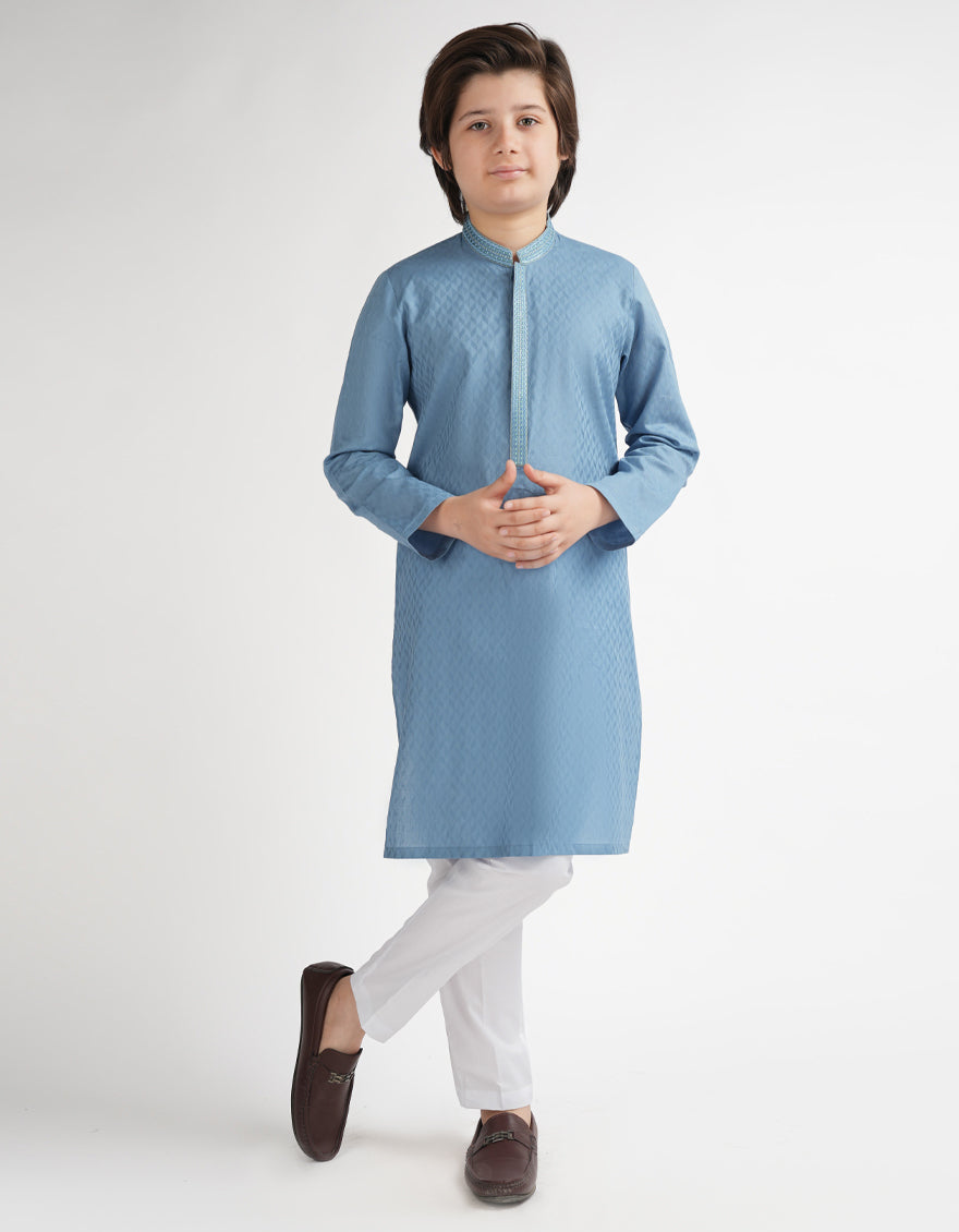 Cotton Blue Kurta - J. Junaid Jamshed