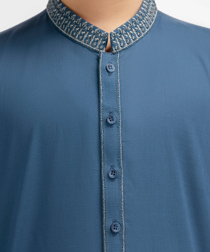 Cotton Pigeon Blue Kurta - J. Junaid Jamshed