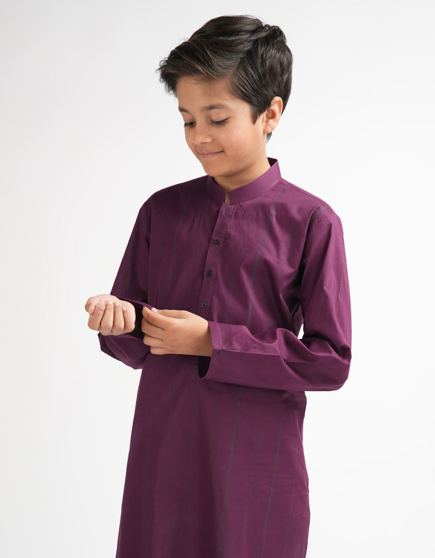 Cotton Maroon Kurta - J. Junaid Jamshed