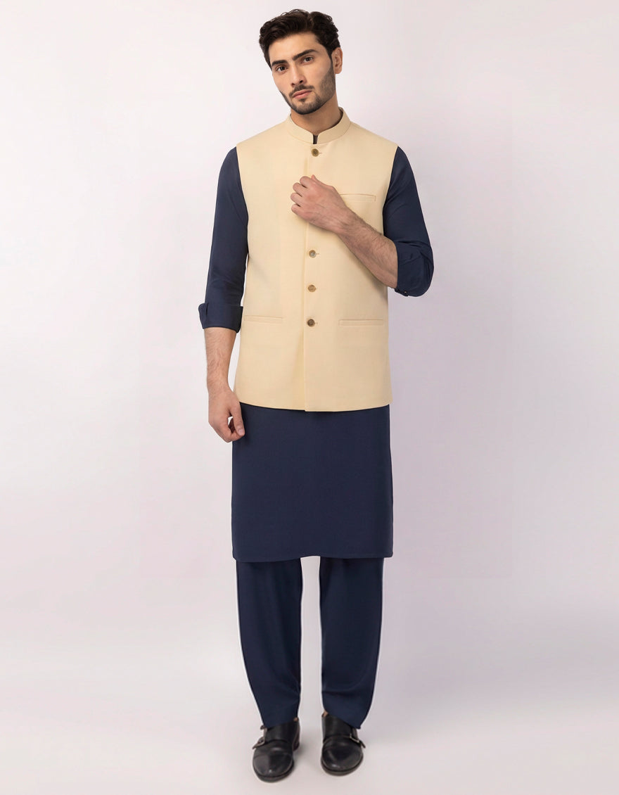 Blended Cream Waist Coat - J. Junaid Jamshed