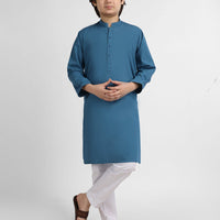 Blended Teal Blue Kurta - J. Junaid Jamshed
