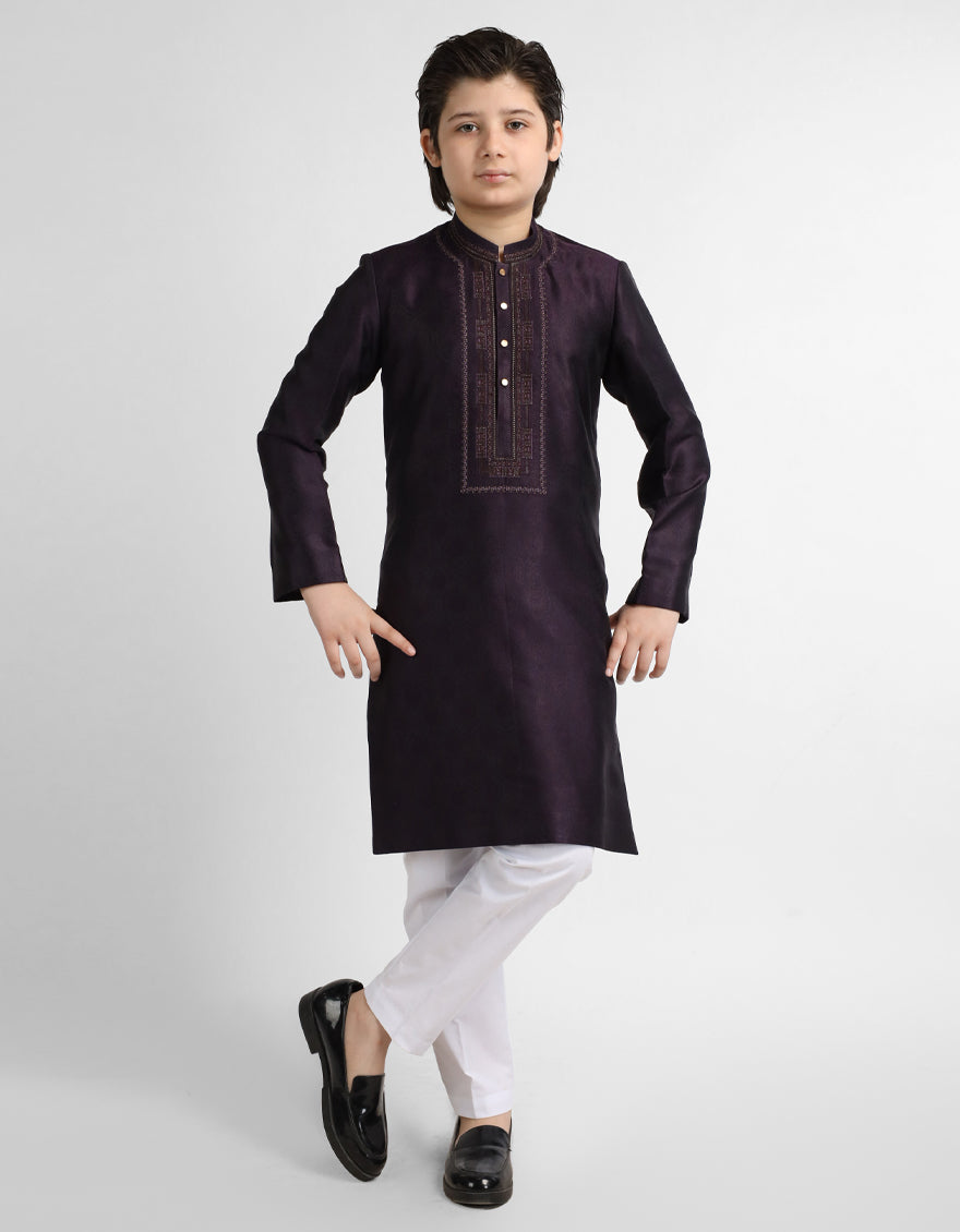 Polyester Deep Purple Special Kurta - J. Junaid Jamshed