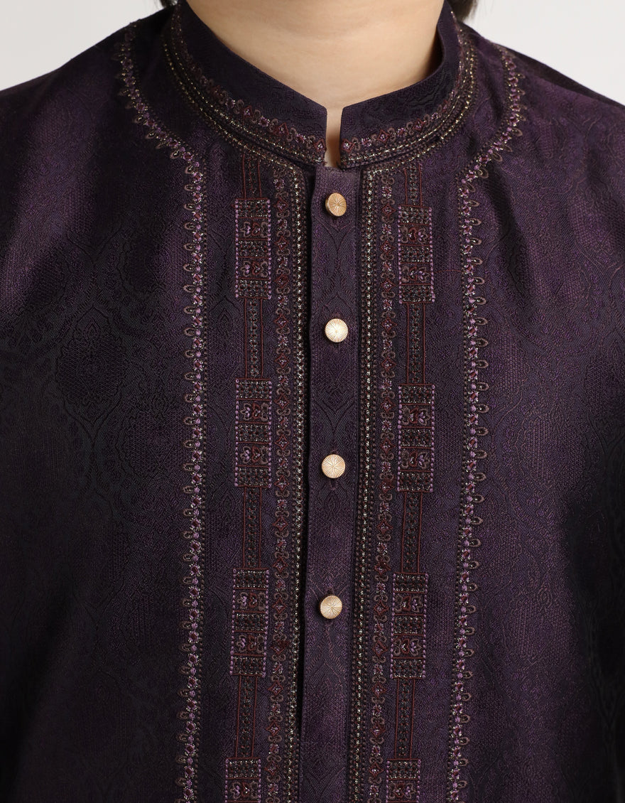 Polyester Deep Purple Special Kurta - J. Junaid Jamshed