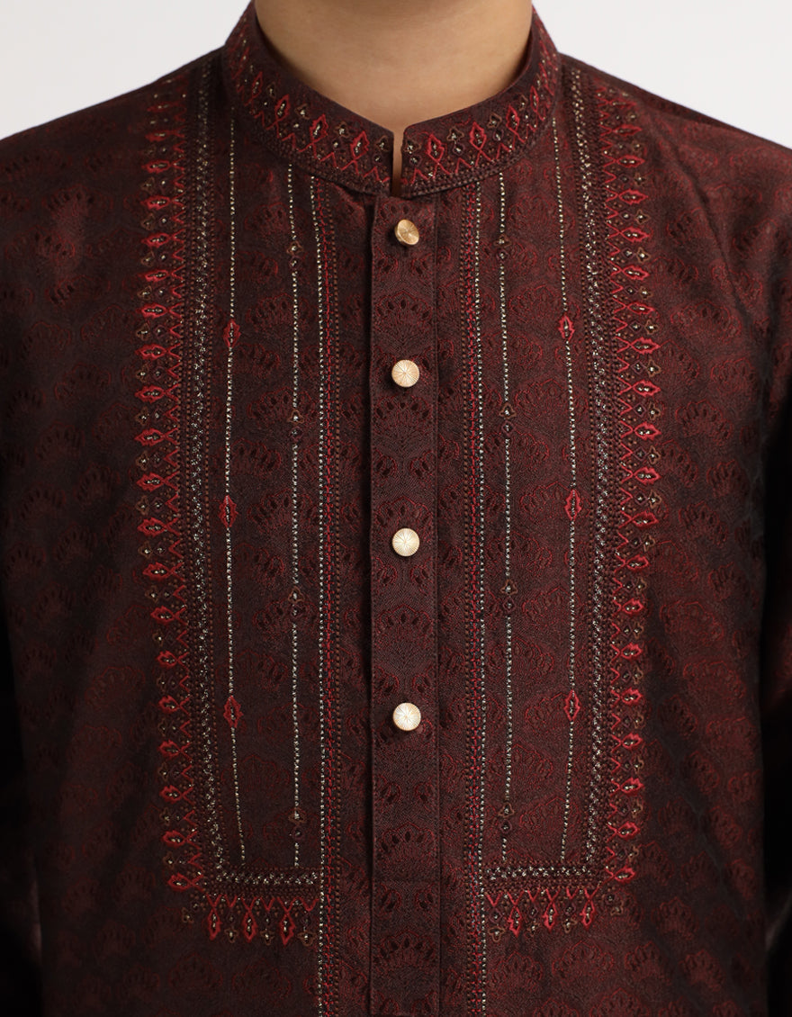 Polyester Maroon Special Kurta - J. Junaid Jamshed