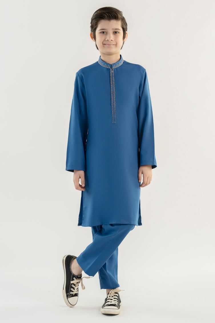 Blended Blue Kurta Trouser - J. Junaid Jamshed
