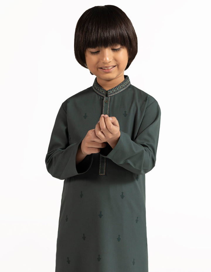 Blended Kahi Green Kurta Trouser - J. Junaid Jamshed