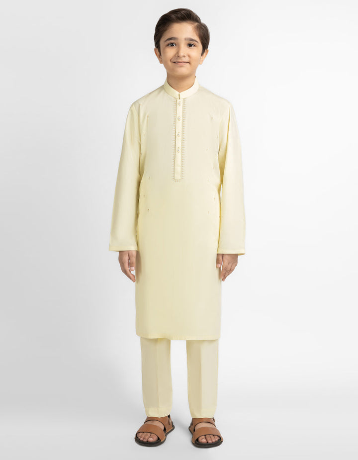 Blended Lemon Kurta Trouser - J. Junaid Jamshed