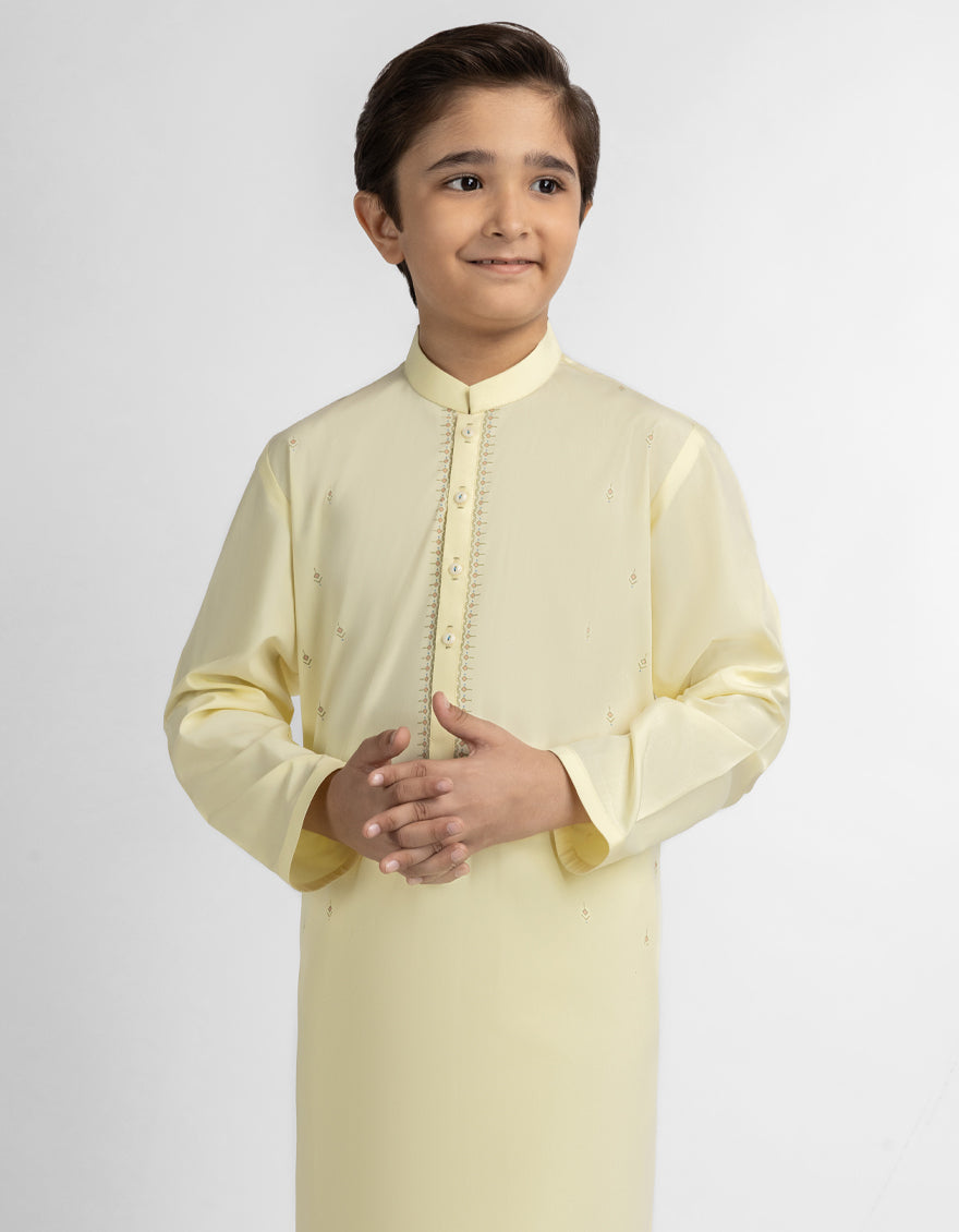 Blended Lemon Kurta Trouser - J. Junaid Jamshed