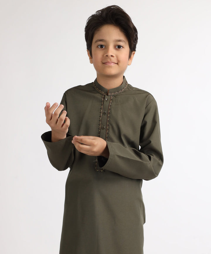 Blended Deep Green Kurta Trouser - J. Junaid Jamshed