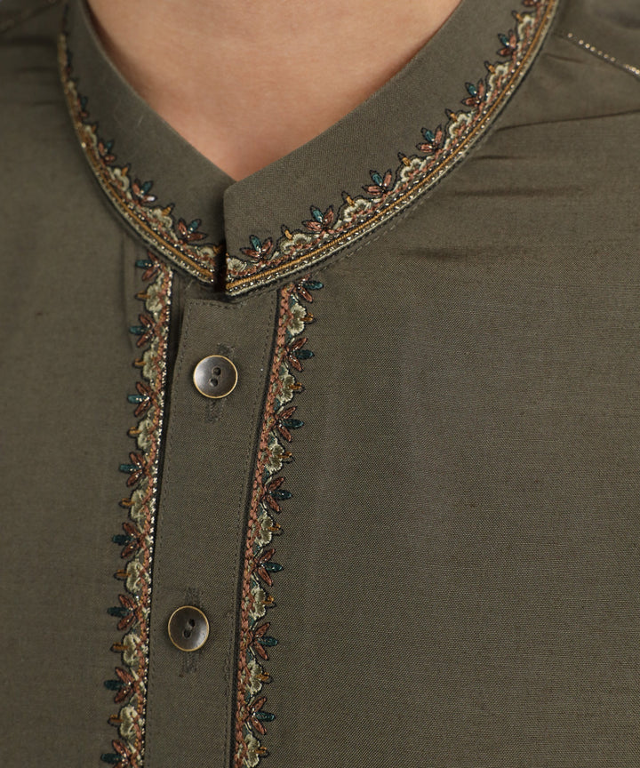 Blended Deep Green Kurta Trouser - J. Junaid Jamshed