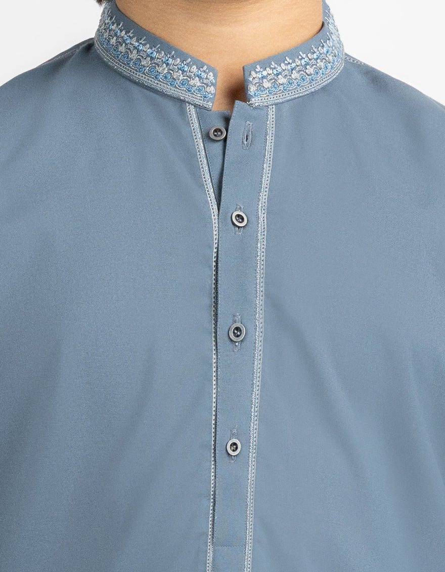 Blended Slate Grey Kurta Trouser - J. Junaid Jamshed