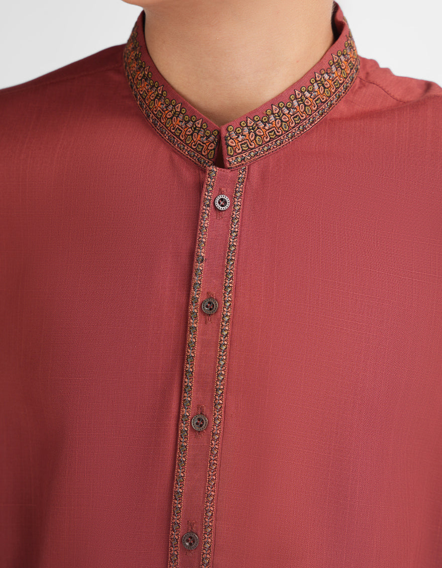 Polyester Red Maroon Kurta Trouser - J. Junaid Jamshed