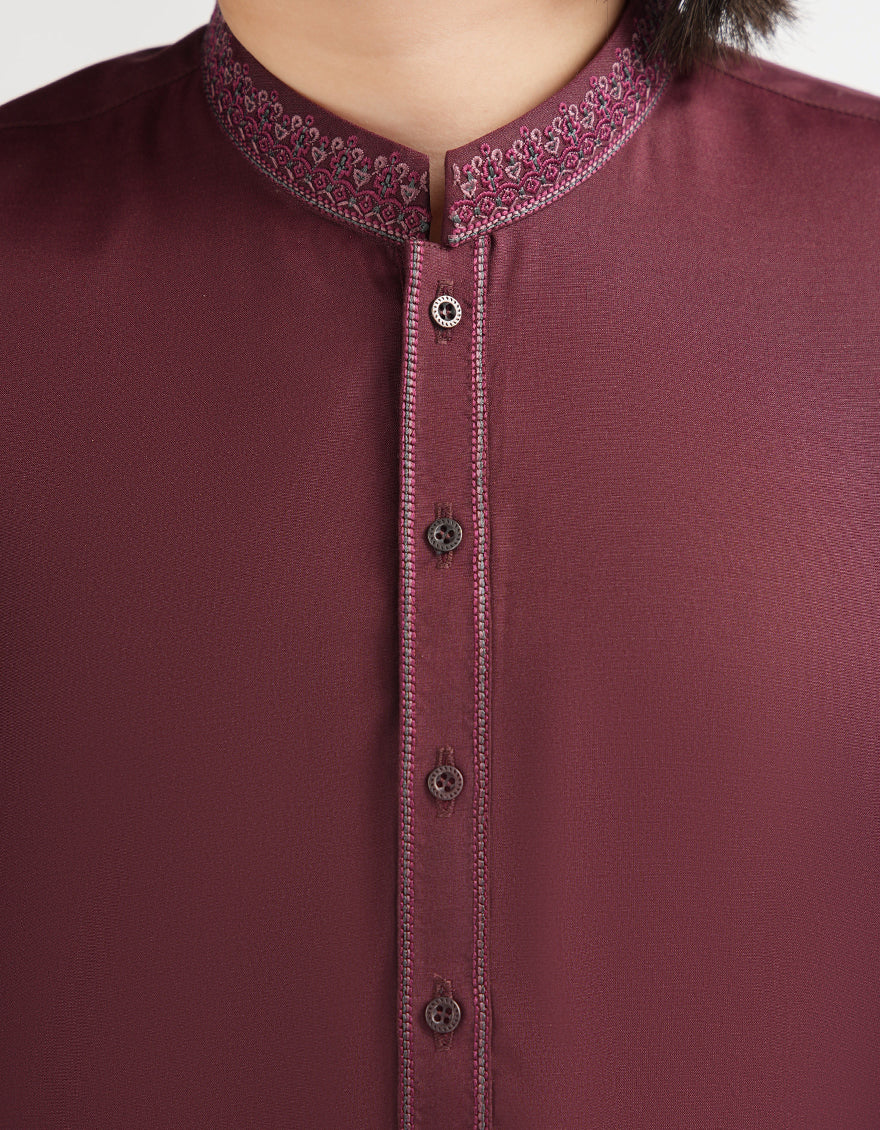 Blended Maroon Kurta Trouser - J. Junaid Jamshed