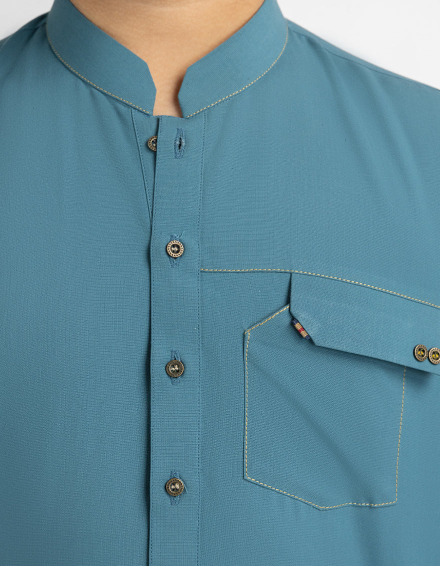 Blended Turquoise Kurta Trouser - J. Junaid Jamshed