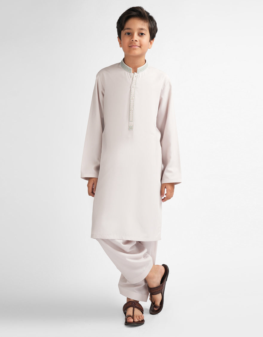 Blended Ash White Shalwar Kameez - J. Junaid Jamshed