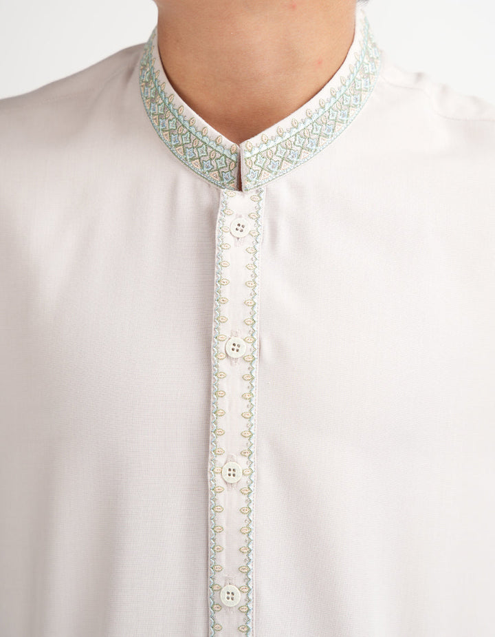 Blended Ash White Shalwar Kameez - J. Junaid Jamshed