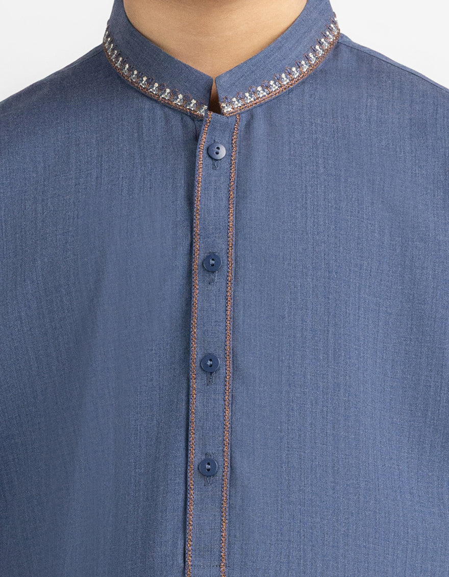 Blended Denim Blue Shalwar Kameez - J. Junaid Jamshed