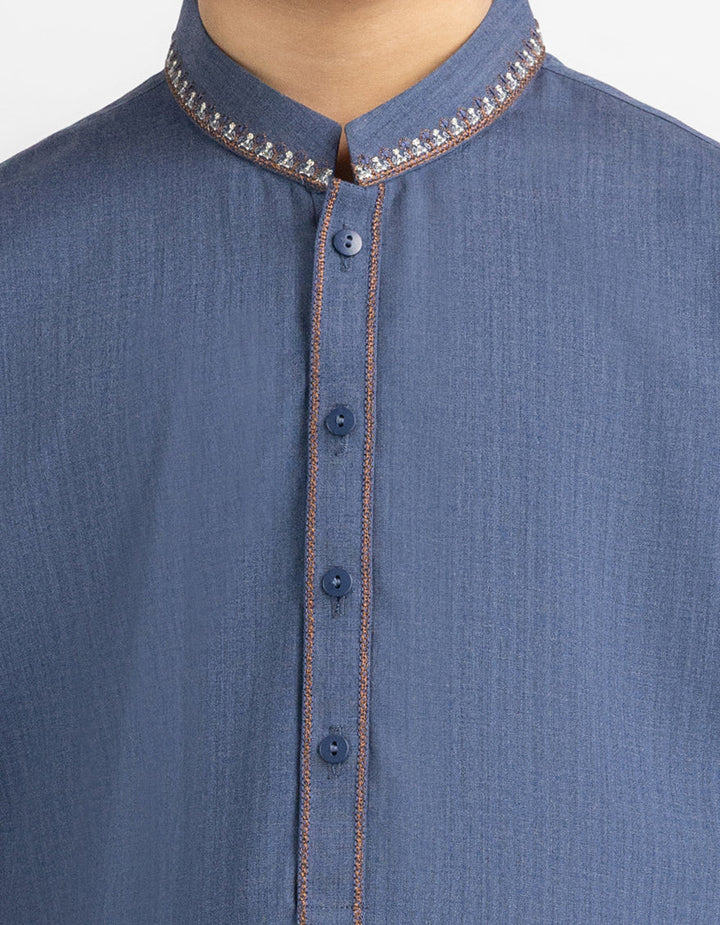 Blended Denim Blue Shalwar Kameez - J. Junaid Jamshed
