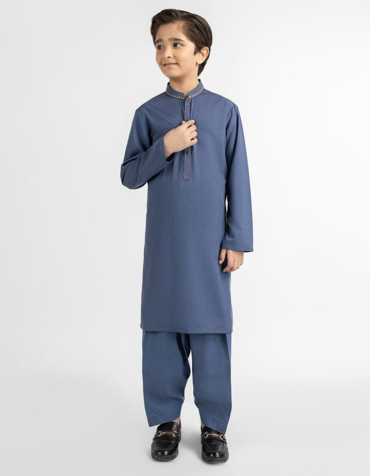 Blended Denim Blue Shalwar Kameez - J. Junaid Jamshed