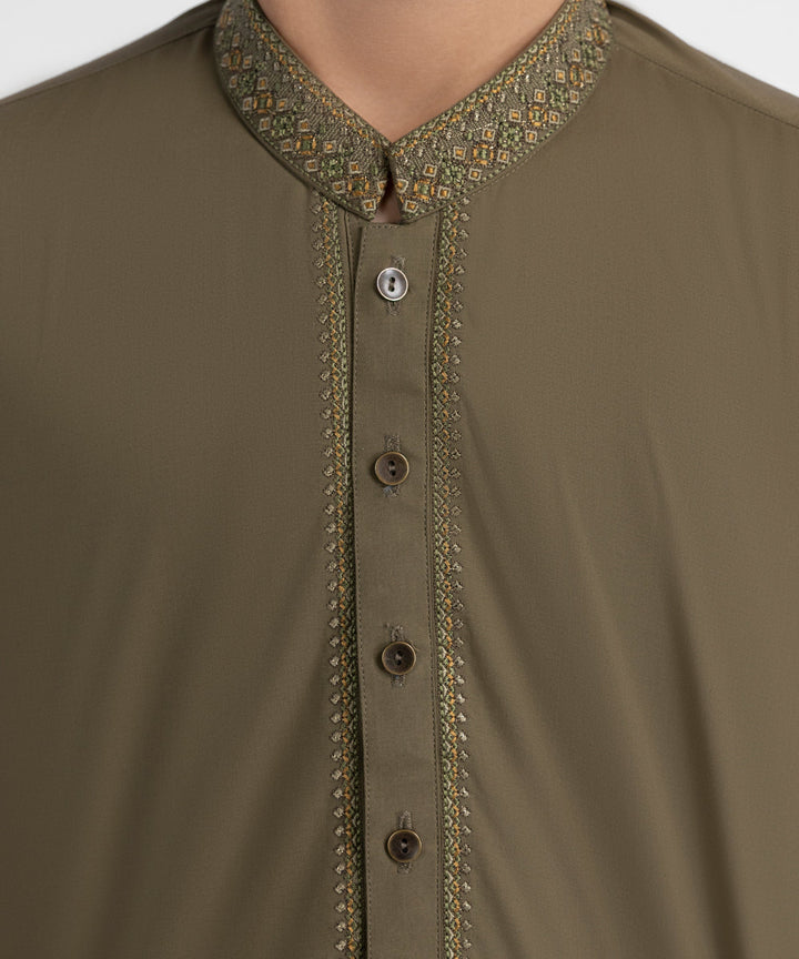 Blended Olive Shalwar Kameez - J. Junaid Jamshed