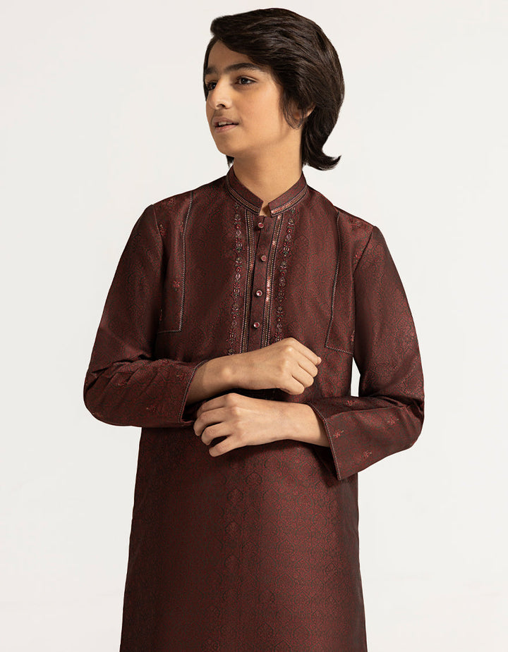 Polyester Maroon Special Kurta - J. Junaid Jamshed