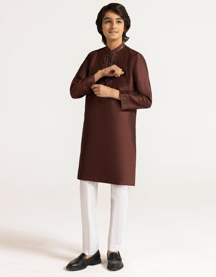 Polyester Maroon Special Kurta - J. Junaid Jamshed