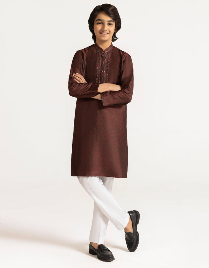 Polyester Maroon Special Kurta - J. Junaid Jamshed