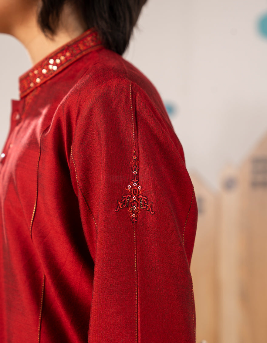 Blended Red Special Kurta - J. Junaid Jamshed