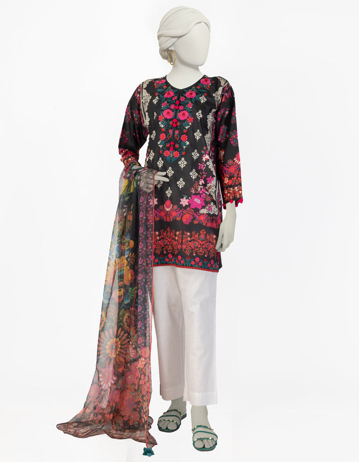 Lawn Black Stitched Suit - J. Junaid Jamshed