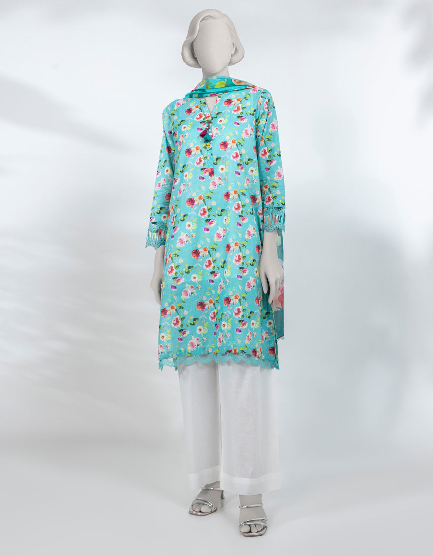 Chiffon Green Unstitched Suit - J. Junaid Jamshed