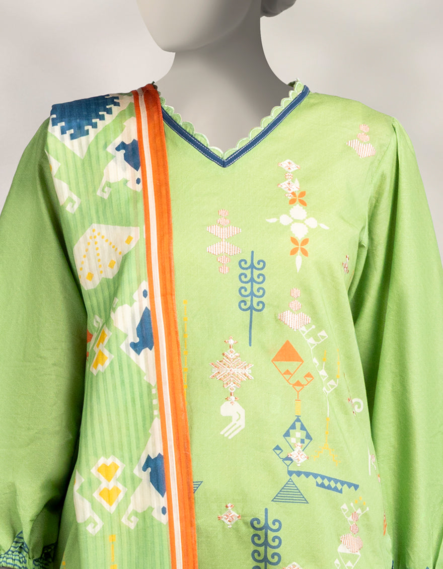 Cambric Green Stitched Suit - J. Junaid Jamshed