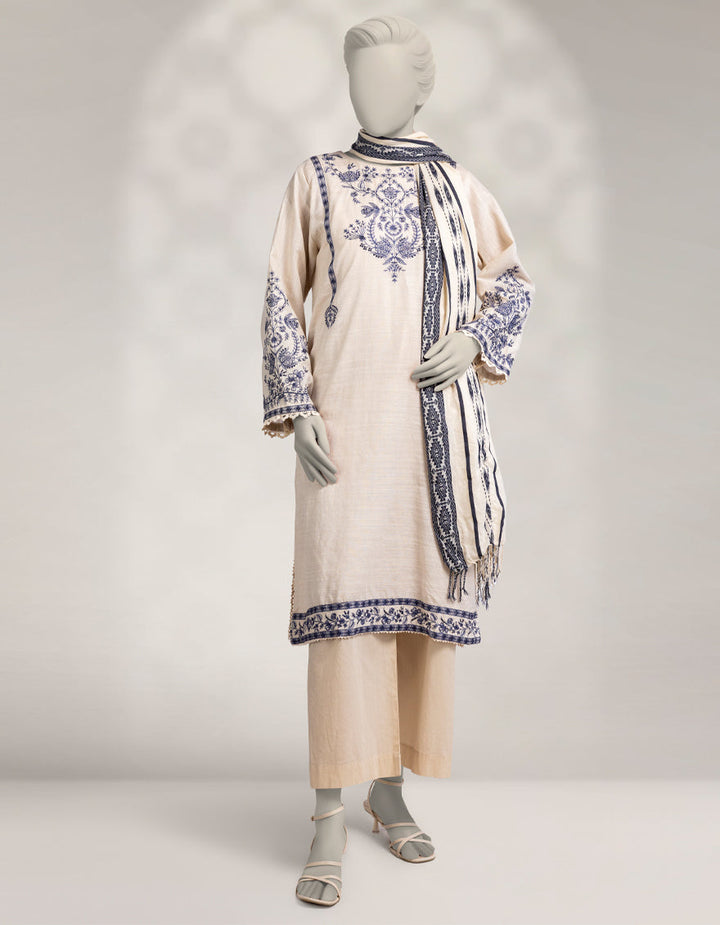 Khaddar Cream Stitched Suit - J. Junaid Jamshed