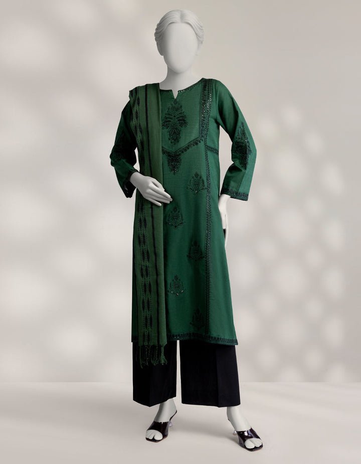 Khaddar Green Stitched Suit - J. Junaid Jamshed