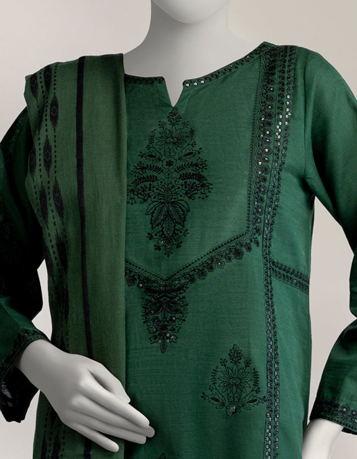 Khaddar Green Stitched Suit - J. Junaid Jamshed
