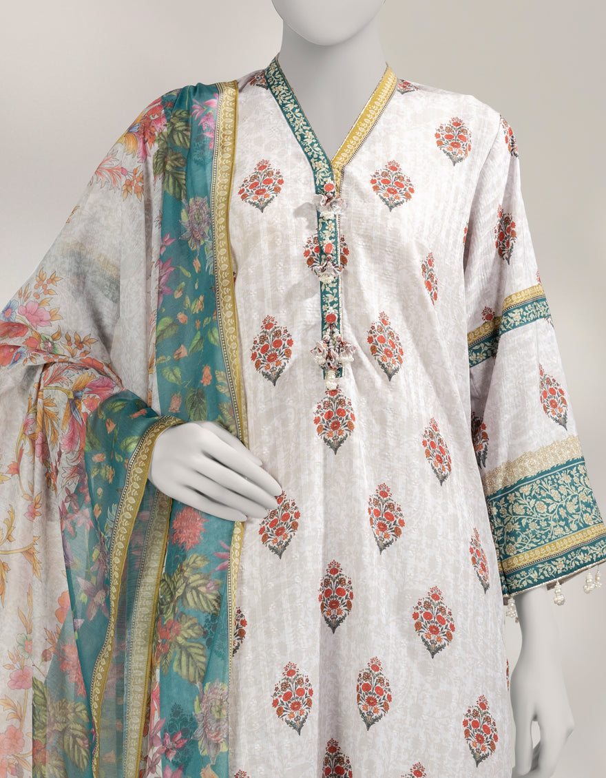 Dobby White Unstitched Suit - J. Junaid Jamshed
