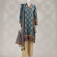 Dobby Teal Unstitched Suit - J. Junaid Jamshed