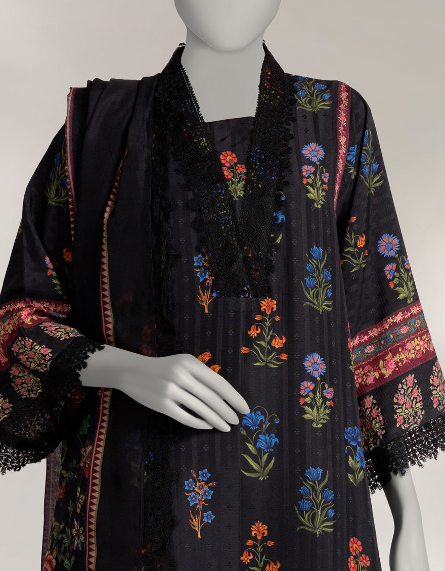 Dobby Black Unstitched Suit - J. Junaid Jamshed
