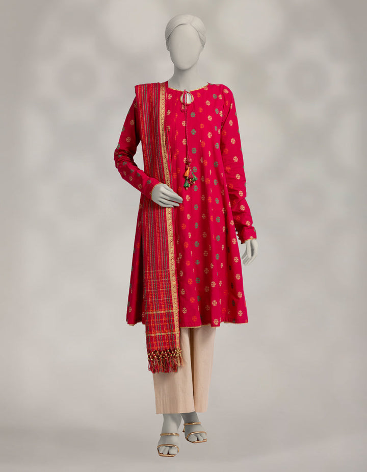 Jacquard Pink Unstitched Suit - J. Junaid Jamshed