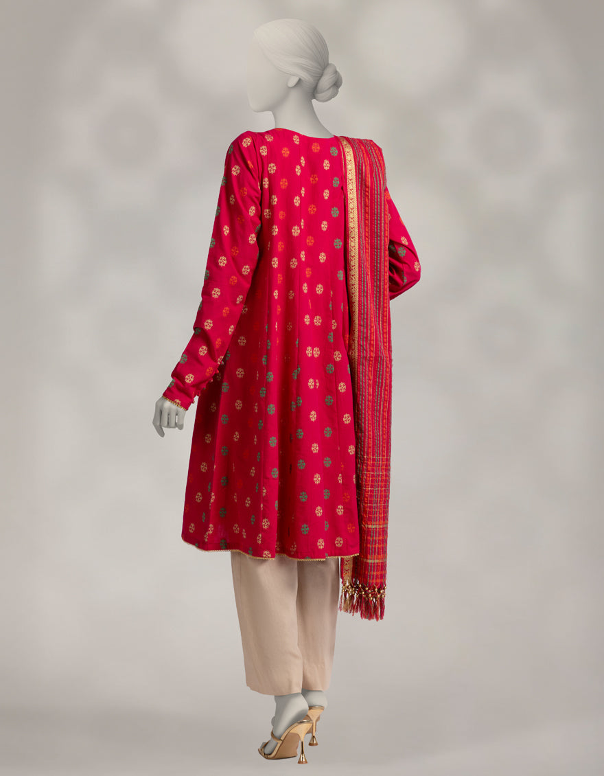 Jacquard Pink Unstitched Suit - J. Junaid Jamshed