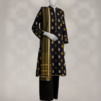 Jacquard Black Unstitched Suit - J. Junaid Jamshed