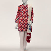 Lawn Red Stitched Suit - J. Junaid Jamshed
