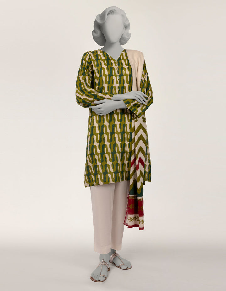 Lawn Green Stitched Suit - J. Junaid Jamshed