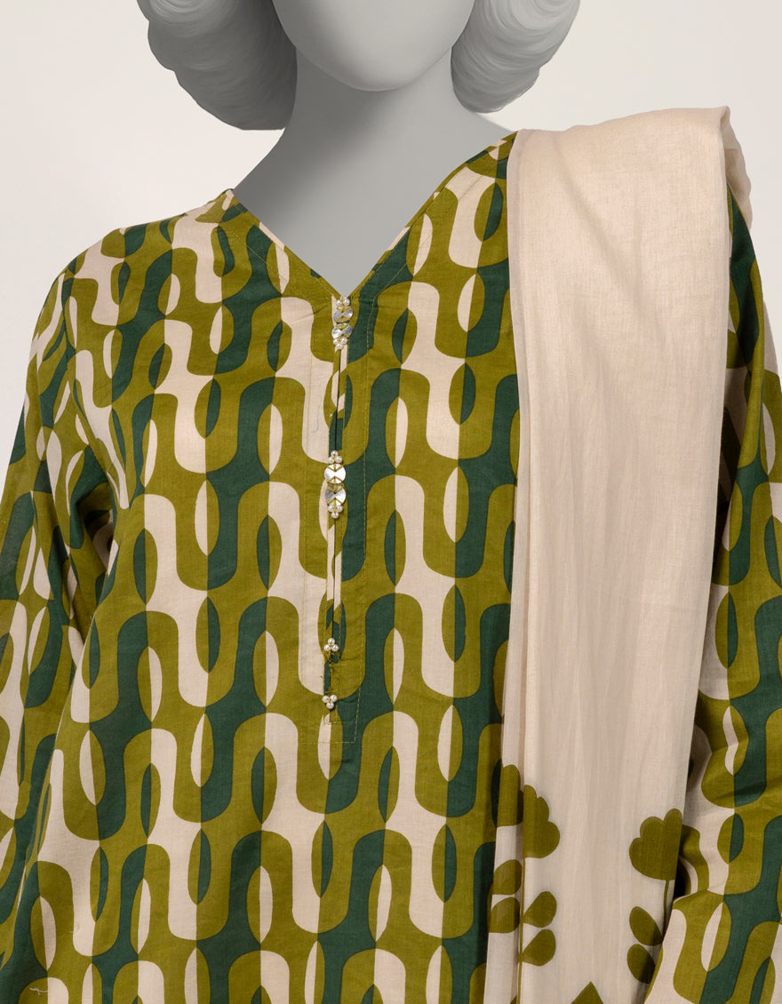 Lawn Green Stitched Suit - J. Junaid Jamshed
