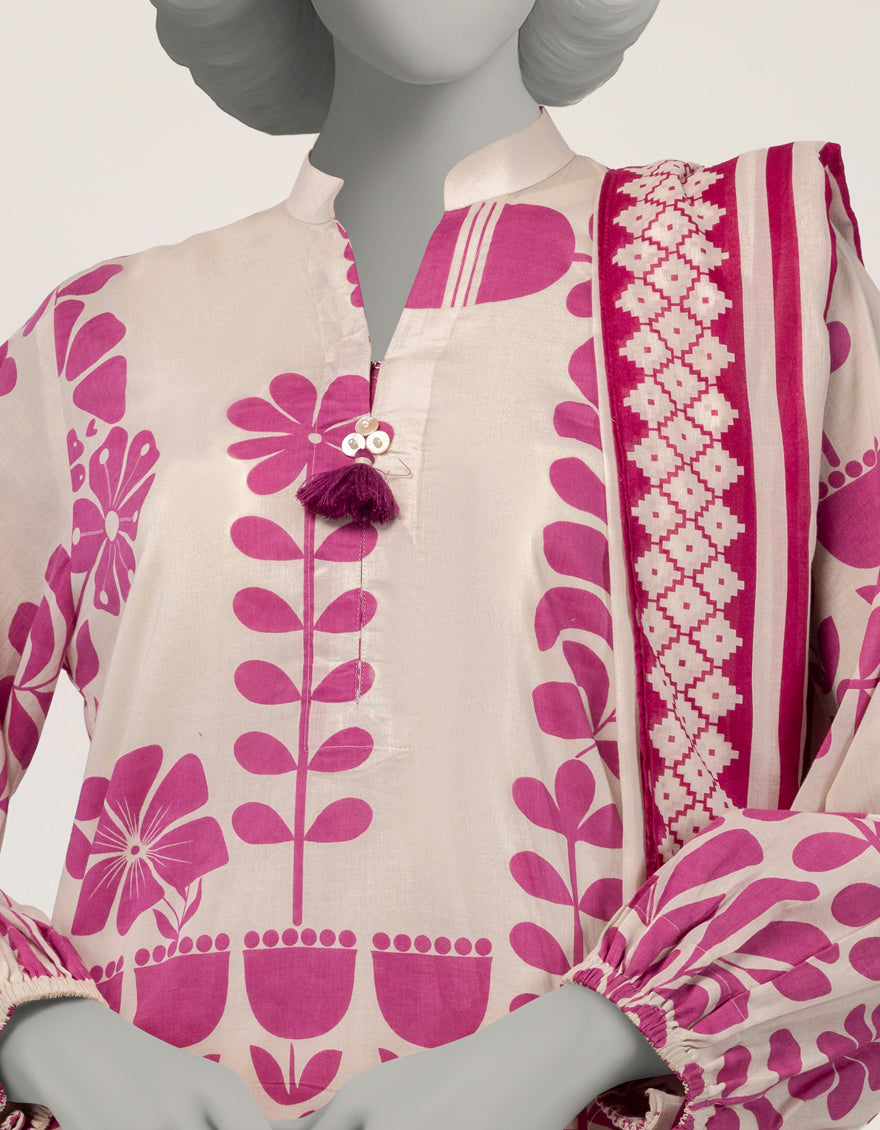 Lawn Off White Stitched Suit - J. Junaid Jamshed