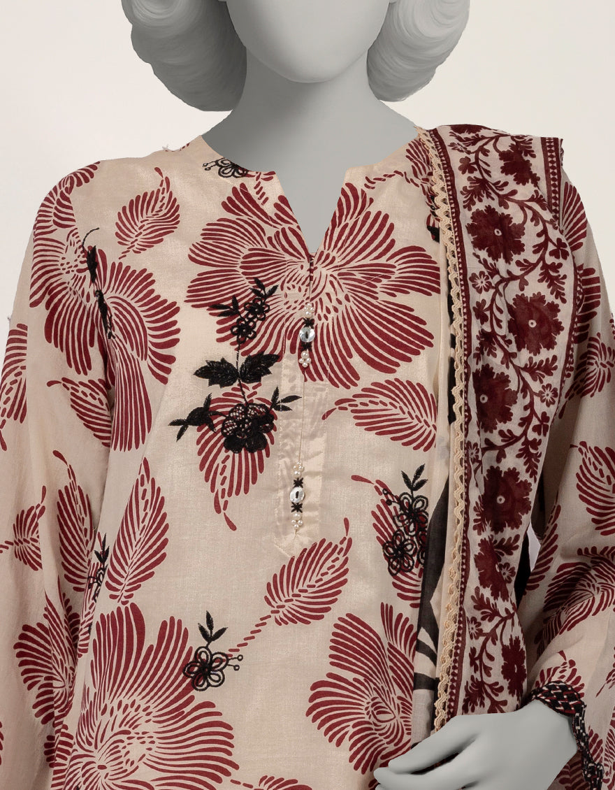 Lawn Off White Stitched Suit - J. Junaid Jamshed