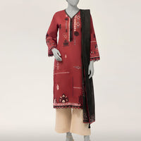 Lawn Maroon Stitched Suit - J. Junaid Jamshed