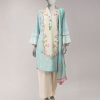 Lawn Blue Unstitched Suit - J. Junaid Jamshed