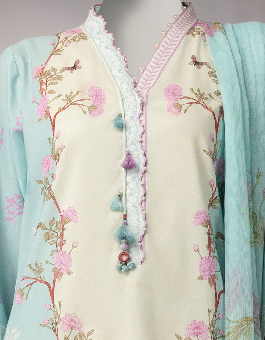 Lawn Blue Unstitched Suit - J. Junaid Jamshed